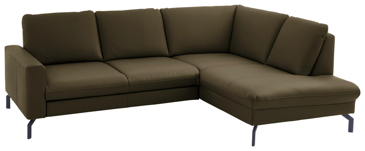 ECKSOFA in Echtleder Dunkelgrün  - Dunkelgrün/Schwarz, Design, Leder/Metall (250/194cm) - Beldomo Premium