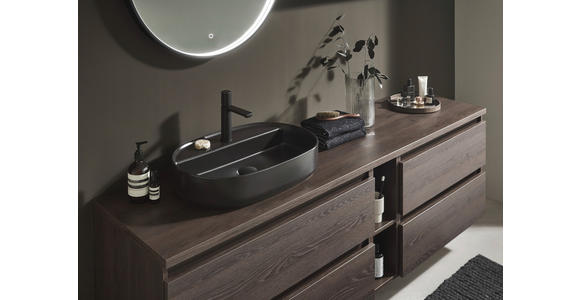 BADEZIMMER 8-teilig  in 200,8 cm  - Eiche dunkel/Schwarz, Keramik/Holzwerkstoff (200,8cm) - Novel