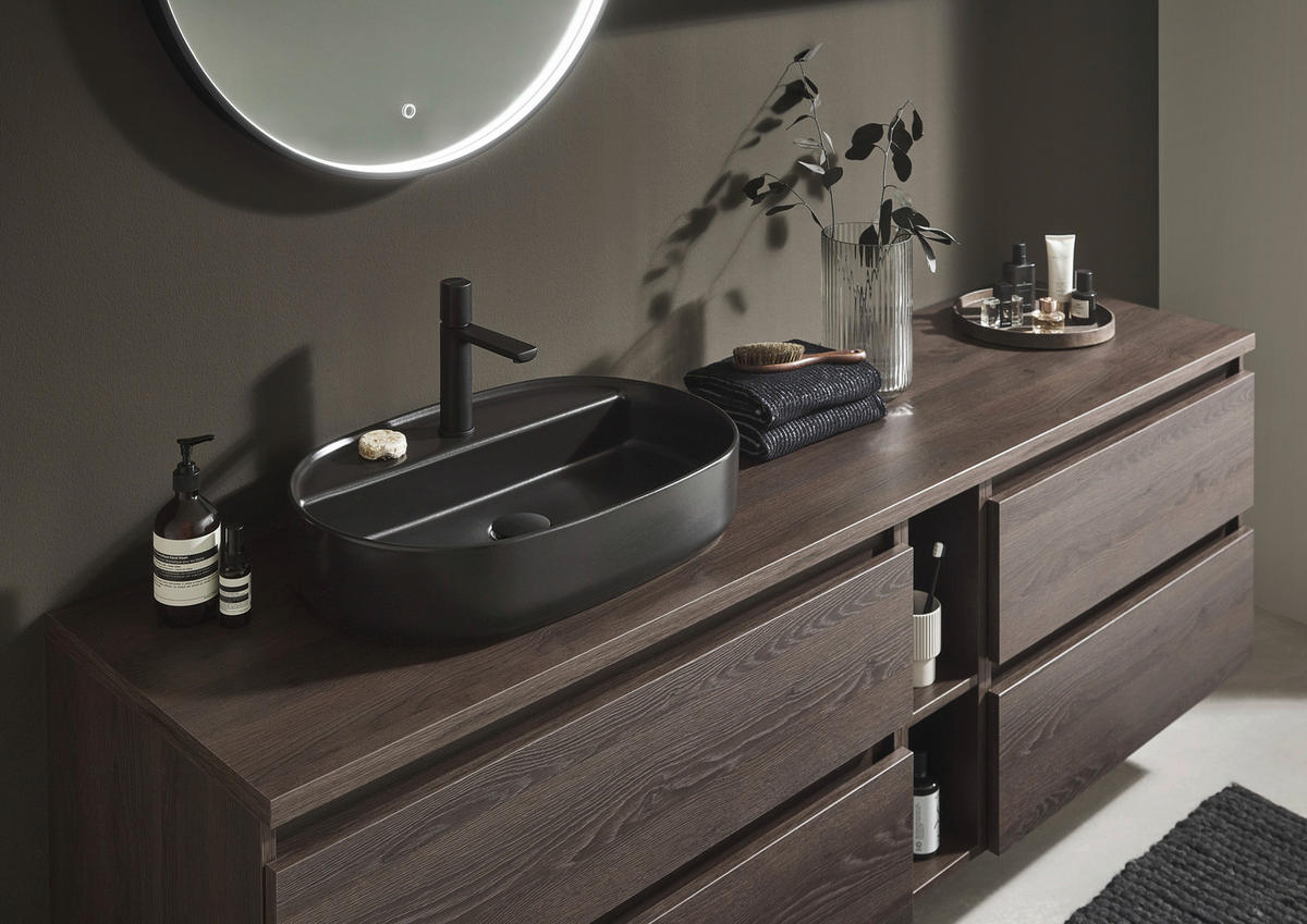 BADEZIMMER 8-teilig  in 200,8 cm  - Eiche dunkel/Schwarz, Keramik/Holzwerkstoff (200,8cm) - Novel