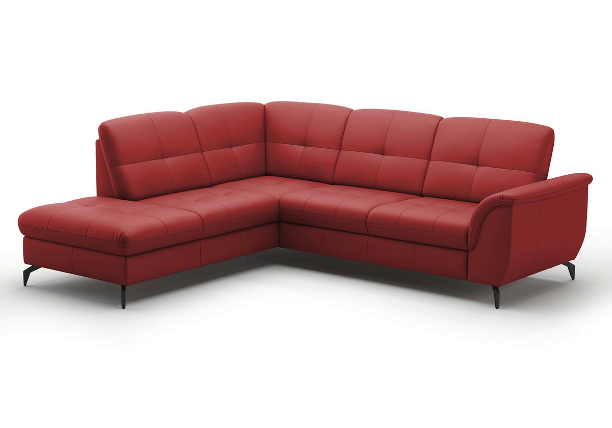 ECKSOFA in Vliesstoff Kombination Echtleder/Stoff Rot  212/244 cm  - Rot/Schwarz, MODERN, Leder/Textil (212/244cm) - Sit & More