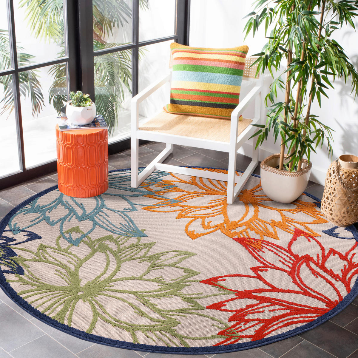 TEPIH ZA UNUTAR./VANJ. UPORAB  120 cm  višebojno, bijela  Floral  - bijela/višebojno, Lifestyle, tekstil/plastika (120cm)