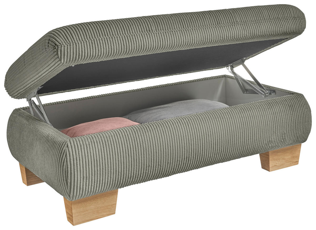 HOCKER Cord Olivgrün  - Eiche Bianco/Olivgrün, KONVENTIONELL, Holz/Textil (129/49/64cm) - SetOne by Musterring