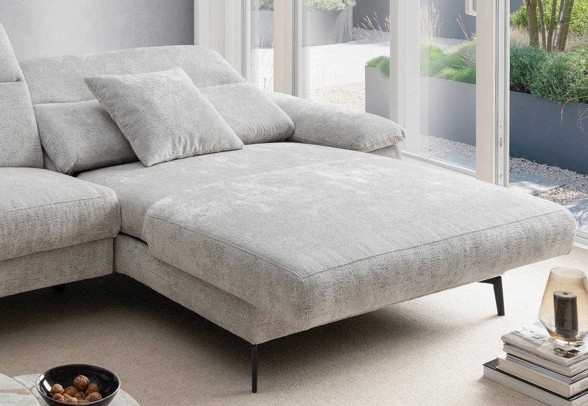 ECKSOFA Chenille Silberfarben  - Silberfarben/Schwarz, Konventionell, Textil/Metall (300/178cm) - Livetastic