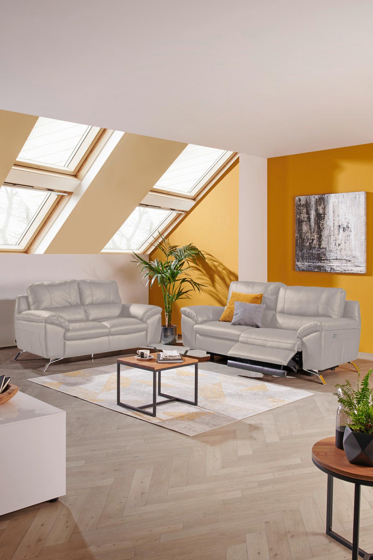 2-SITZER-SOFA in Kombination Echtleder/Lederlook Grau  - Silberfarben/Grau, Design, Leder/Metall (174/97/95cm) - Livetastic