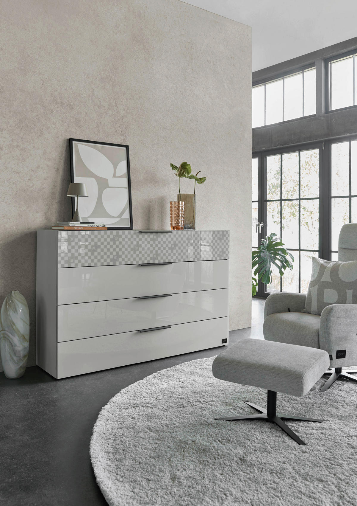 KOMMODE , 120/104/43 cm, 4 Schublade(n)  - Champagner/Schwarz, Design, Glas/Holzwerkstoff (120/104/43cm) - Joop!