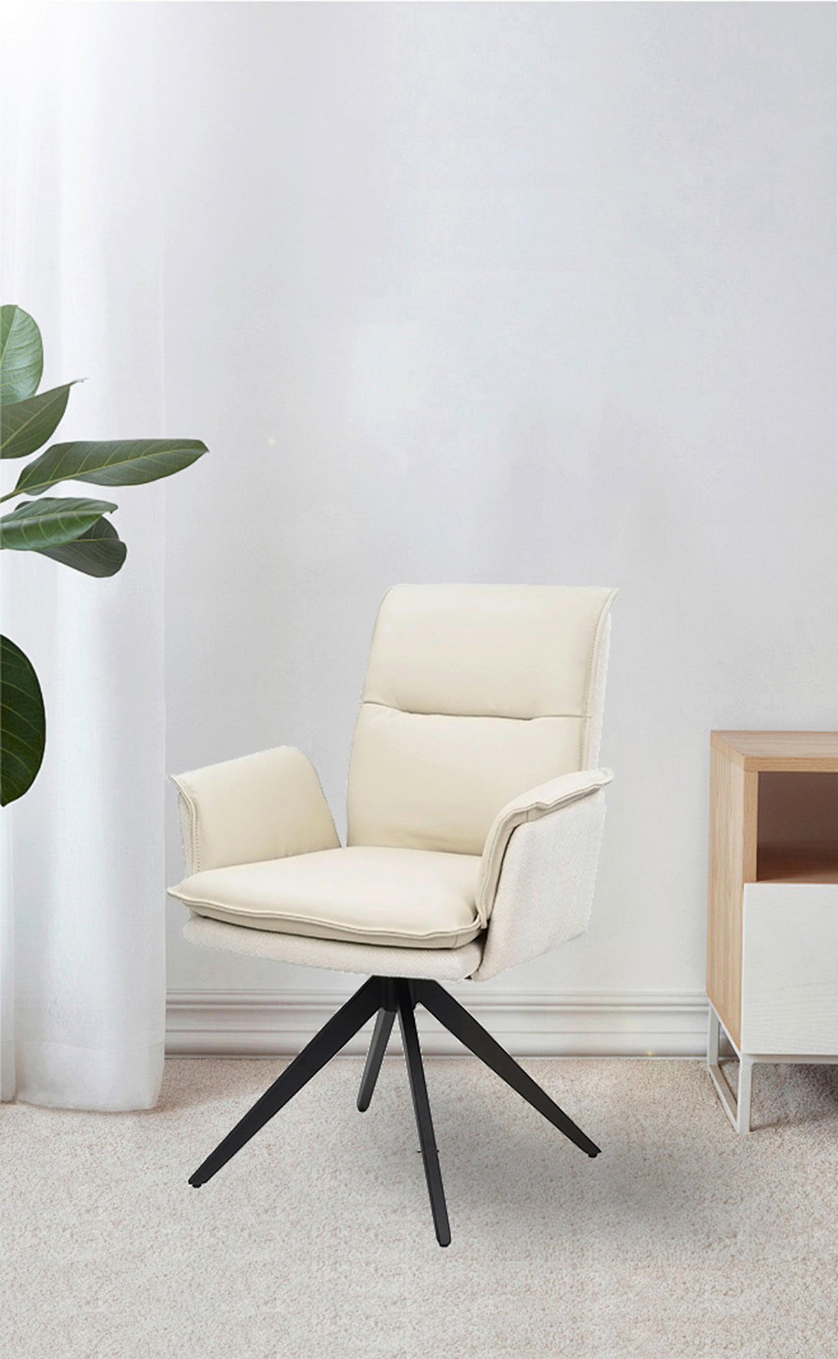 ARMLEHNSTUHL  in Struktur Echtleder pigmentiert  - Beige/Schwarz, Design, Leder/Textil (63/89/65cm) - Novel