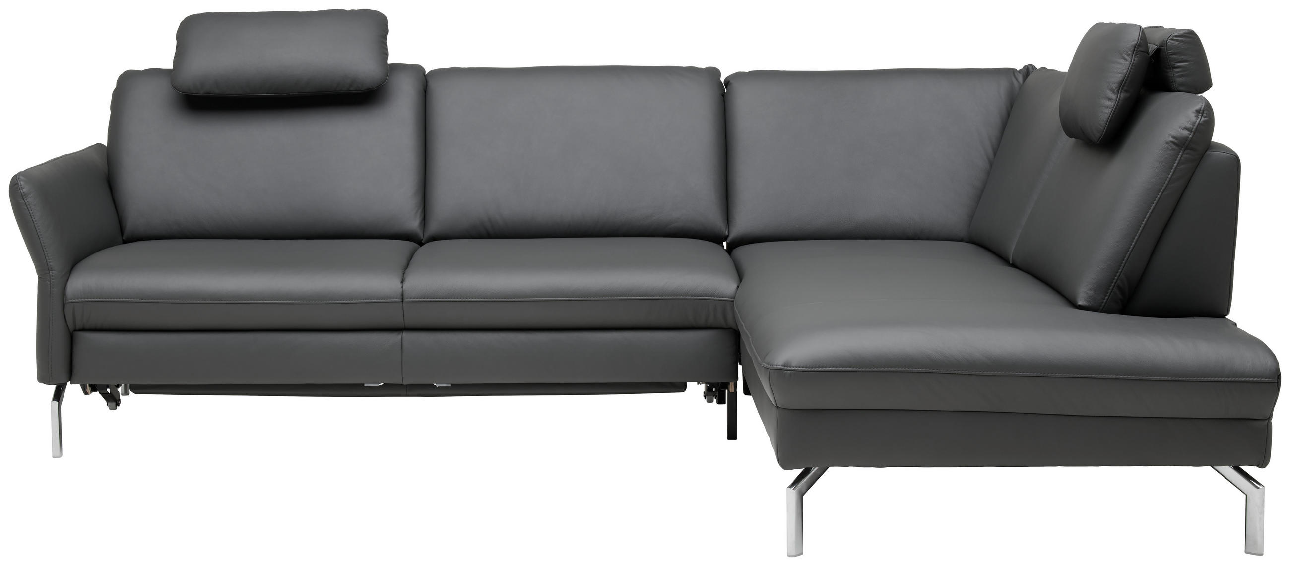 ECKSOFA in Echtleder Anthrazit  284/220 cm  - Anthrazit/Alufarben, KONVENTIONELL, Leder/Metall (284/220cm) - Beldomo Premium