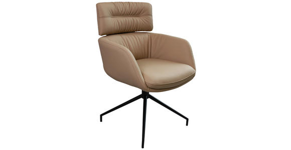 ARMLEHNSTUHL in Eisen Echtleder pigmentiert - Hellbraun/Schwarz, Design, Leder/Metall (62/92/66cm) - Dieter Knoll