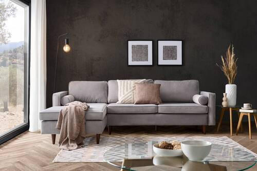 ECKSOFA Grau Cord  - Eichefarben/Grau, MODERN, Holz/Textil (178/261cm) - Livetastic