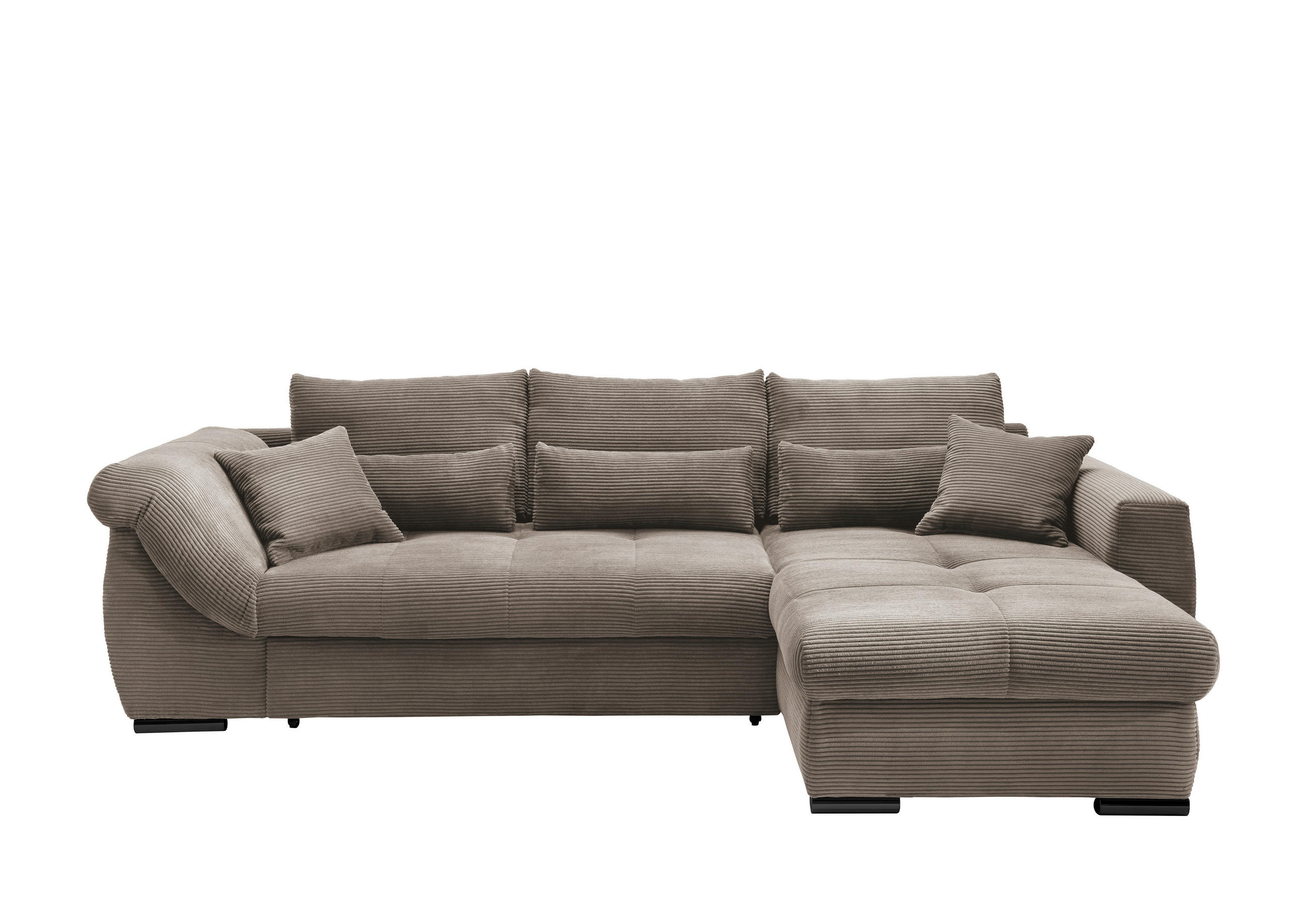 ECKSOFA Graubraun Cord Zierkissen, Rückenkissen, Nierenkissen, Bettkasten  - Graubraun/Schwarz, MODERN, Textil/Metall (302/188cm) - MID.YOU