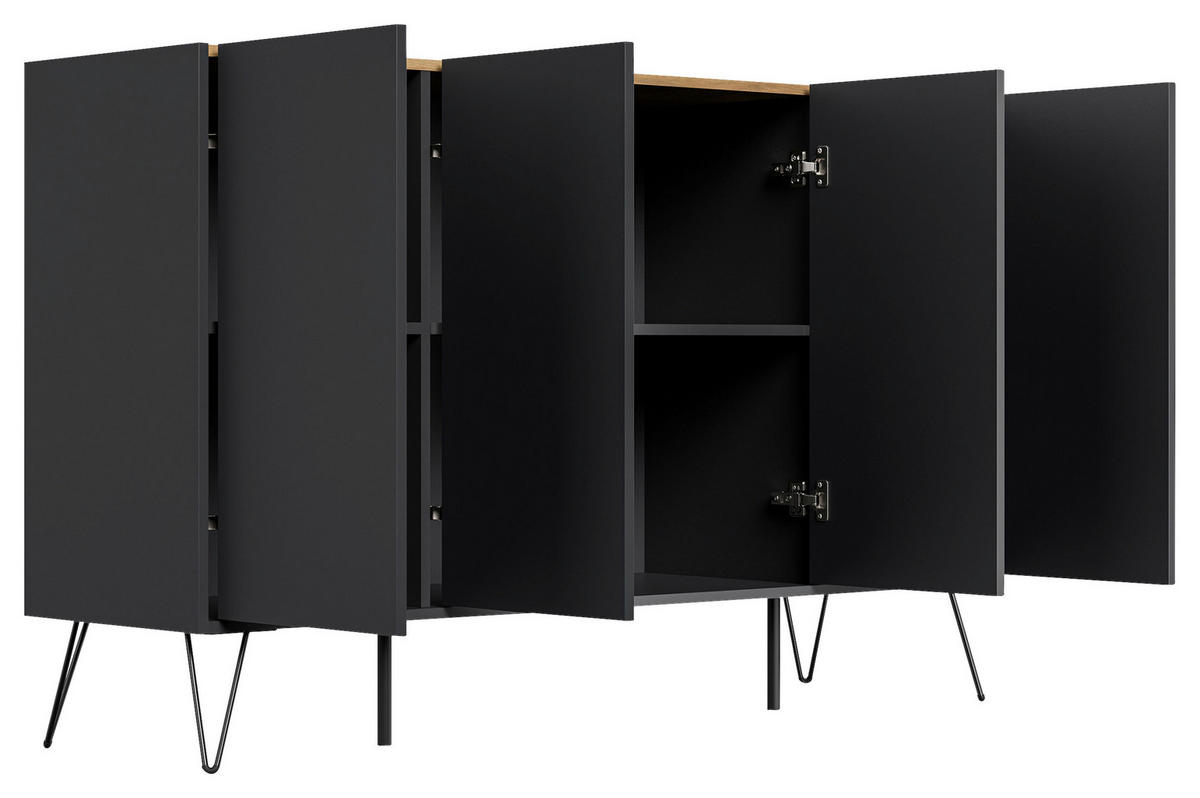 SIDEBOARD Posseik Industrial 155/93,6/42 cm  - Eichefarben/Graphitfarben, Design, Holzwerkstoff/Metall (155/93,6/42cm) - P & B