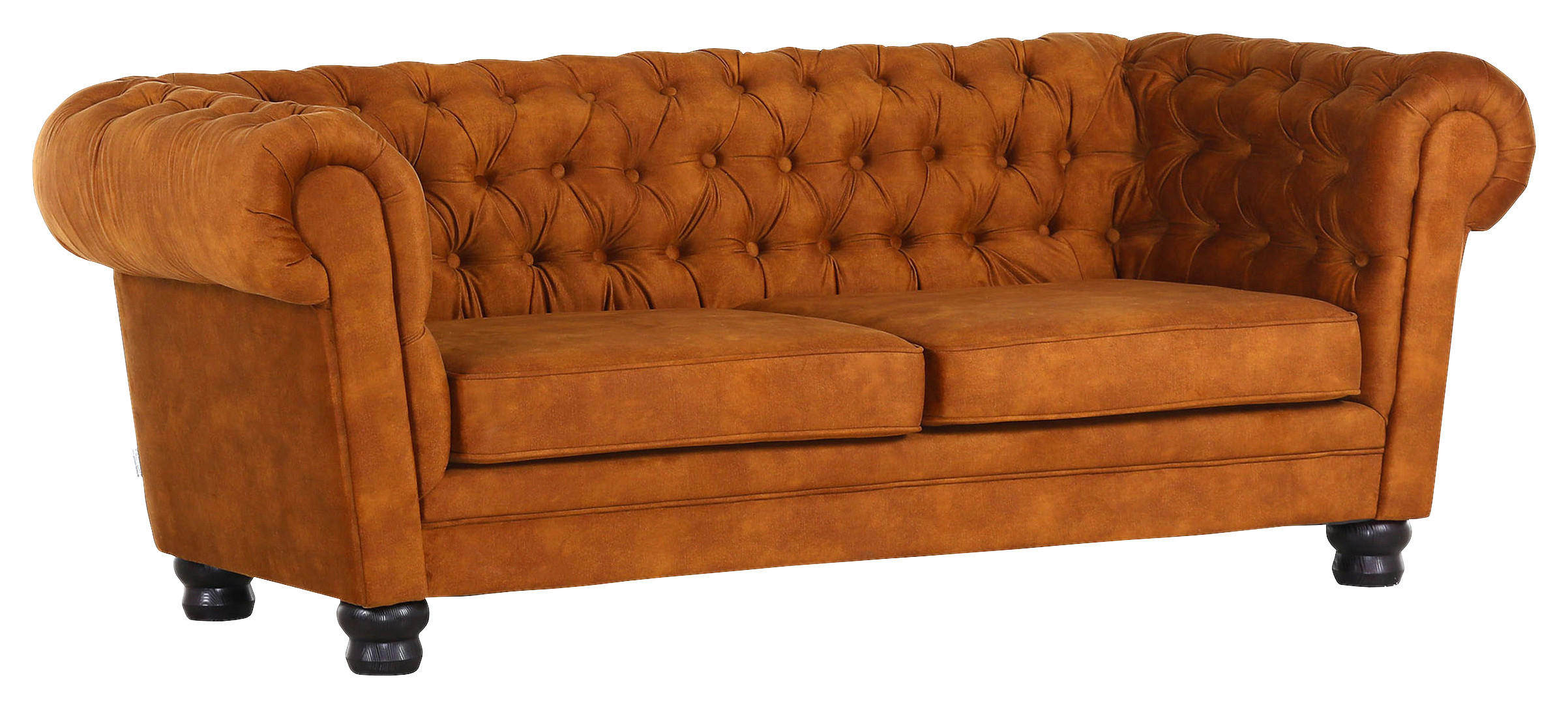 CHESTERFIELD-SOFA in Flachgewebe Cognac  - Cognac/Schwarz, KONVENTIONELL, Textil (203/79/93cm) - Livetastic