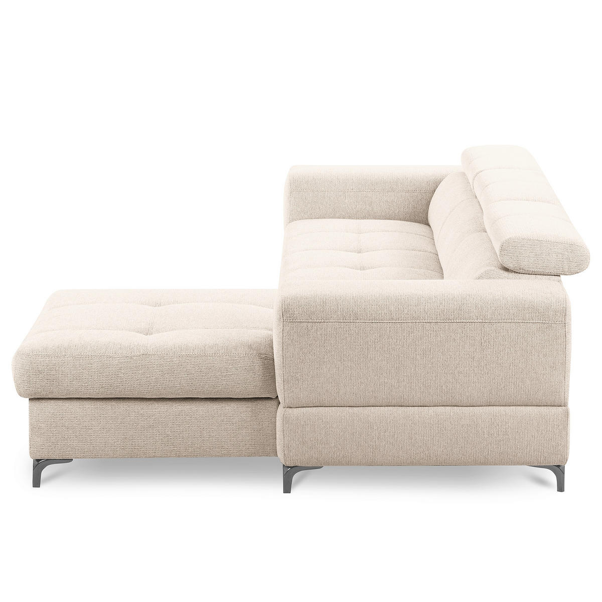 ECKSOFA TORINO Beige Chenille Bettkasten, Kopfteilverstellung  - Beige/Schwarzchrom, Design, Textil/Metall (247/173cm) - Livetastic