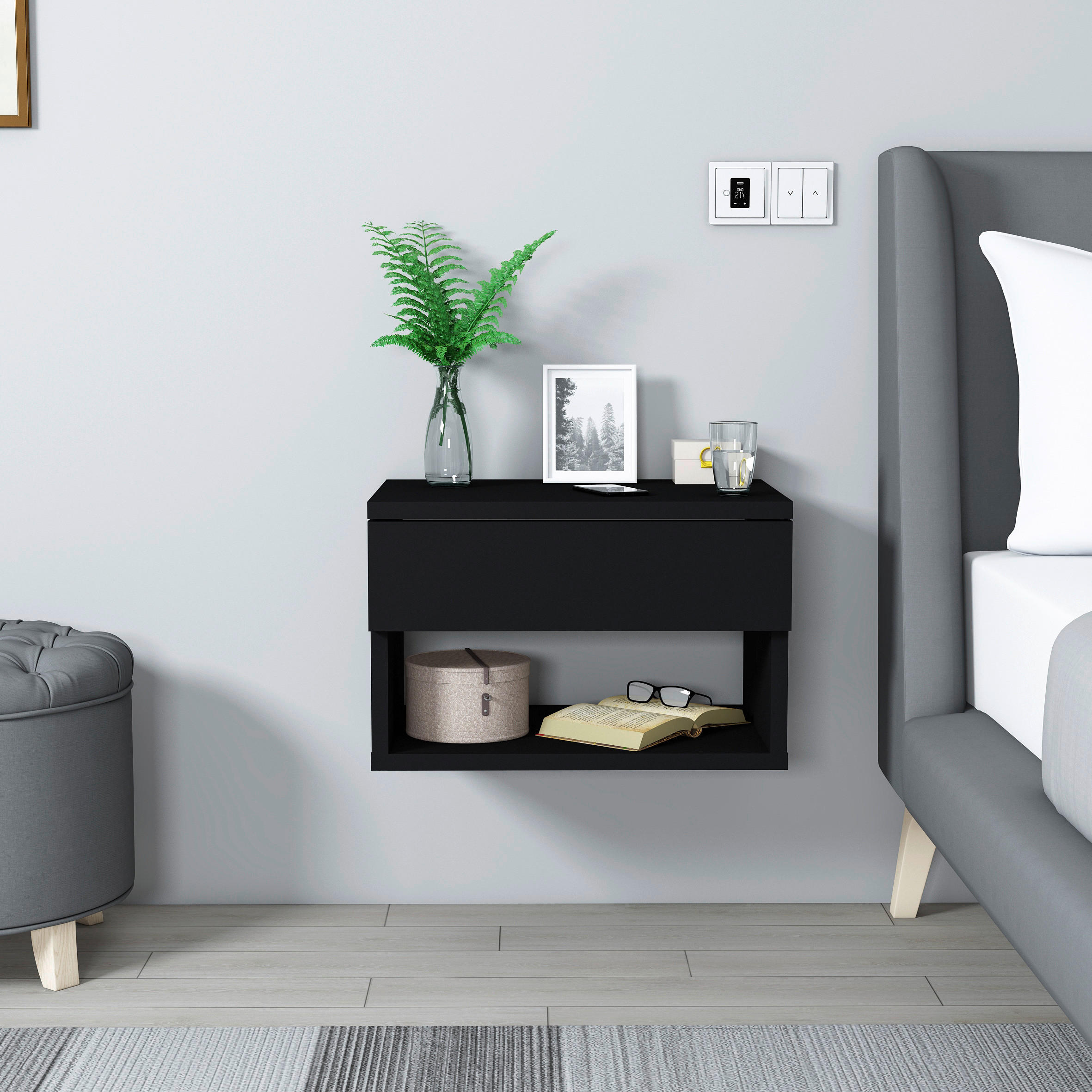 NACHTSCHRANK 44,6/29/31,6 cm  - Schwarz, Design, Holzwerkstoff (44,6/29/31,6cm) - MID.YOU