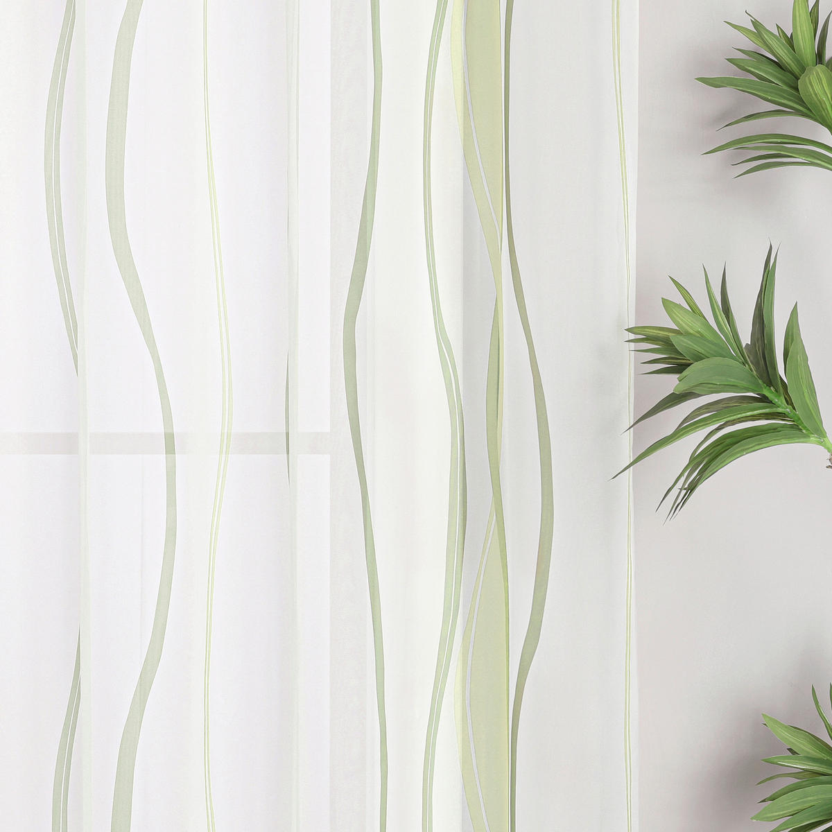 FERTIGVORHANG  transparent  140/245 cm   - Weiß Hochglanz/Grün, Basics, Textil (140/245cm) - Joyswahl