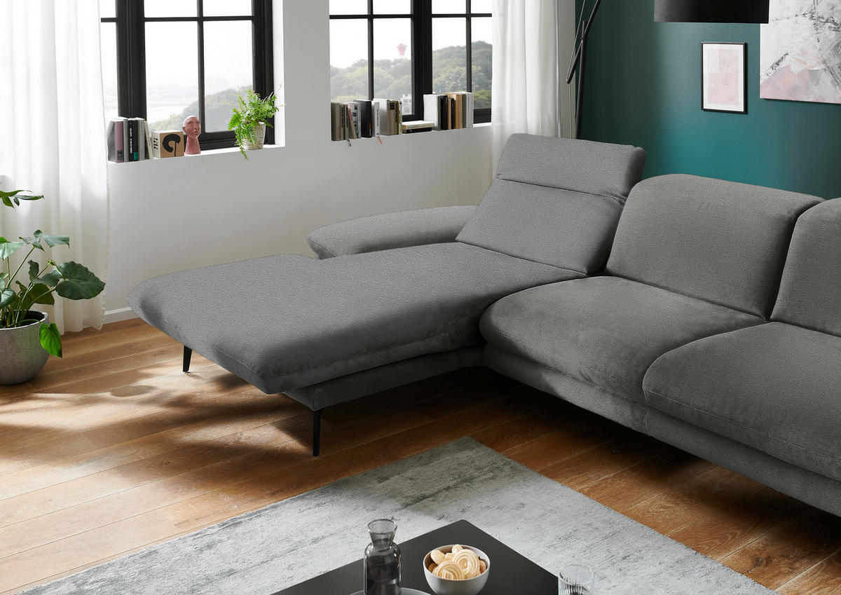 ECKSOFA in Chenille Grau  - Schwarz/Grau, Design, Textil/Metall (188/319cm) - Beldomo System