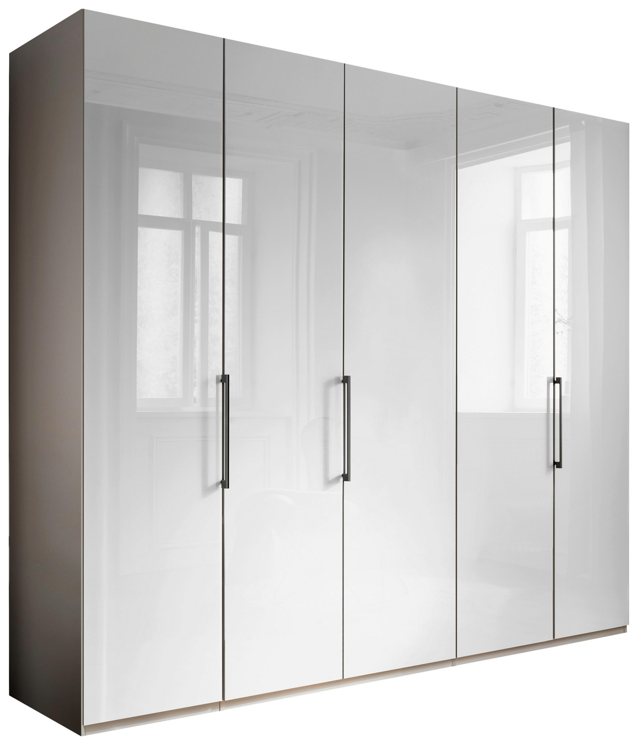 KLEIDERSCHRANK 250/236/58 cm 5-türig Grau, Weiß  - Schieferfarben/Weiß, KONVENTIONELL, Glas/Holzwerkstoff (250/236/58cm) - Novel