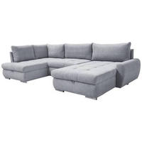 ECKSOFA Hellgrau Velours  - Chromfarben/Hellgrau, Design, Kunststoff/Textil (173/322/174cm) - Livetastic