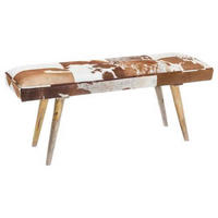 HOCKERBANK in Fell Braun, Weiss  - Weiss/Braun, Natur, Holz/Fell (120/52/40cm) - MID.YOU