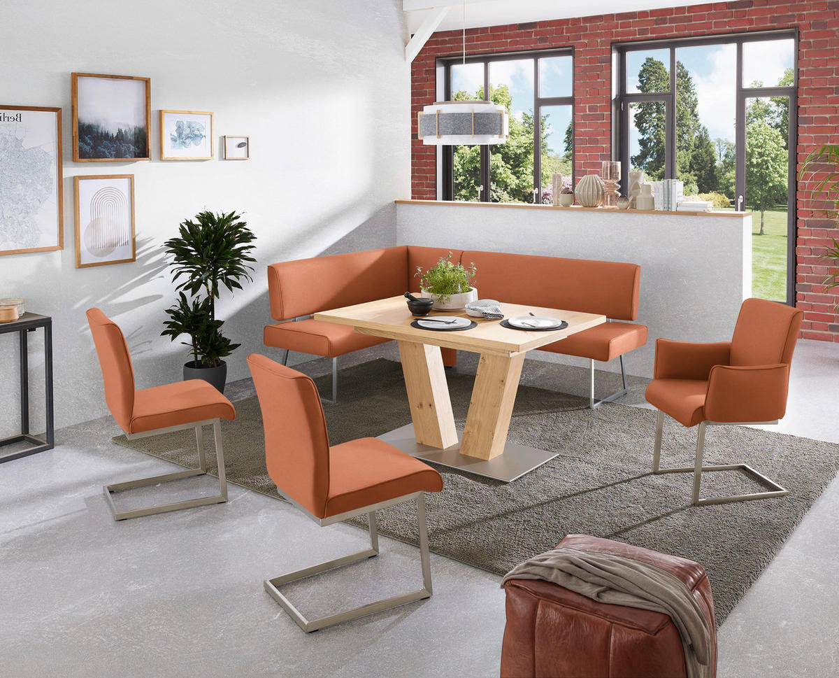 ECKBANK 137/196 cm  in Edelstahlfarben, Karamell  - Edelstahlfarben/Karamell, Design, Textil/Metall (137/196cm) - Dieter Knoll