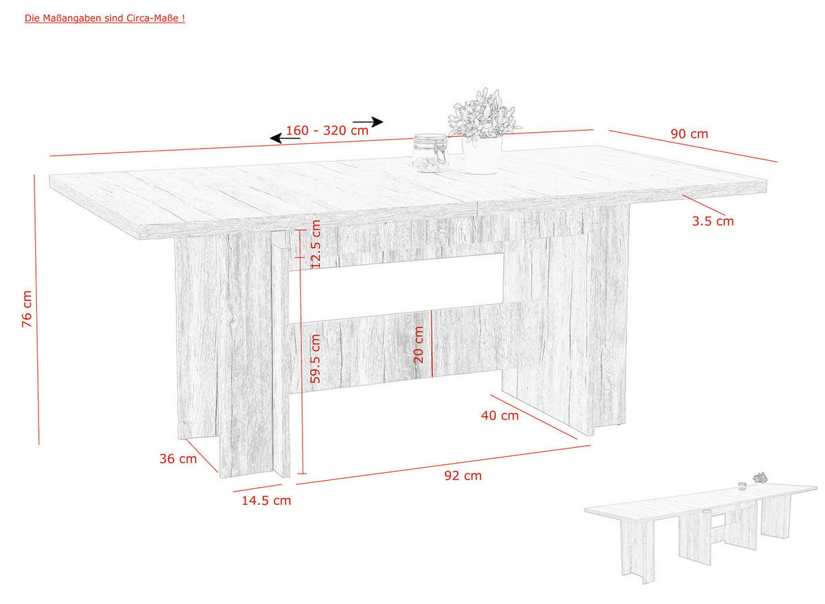TISCHGRUPPE in Holz, Metall, Textil Anthrazit, Eichefarben  - Eichefarben/Anthrazit, MODERN, Holz/Textil (160-320/76/90cm) - MID.YOU