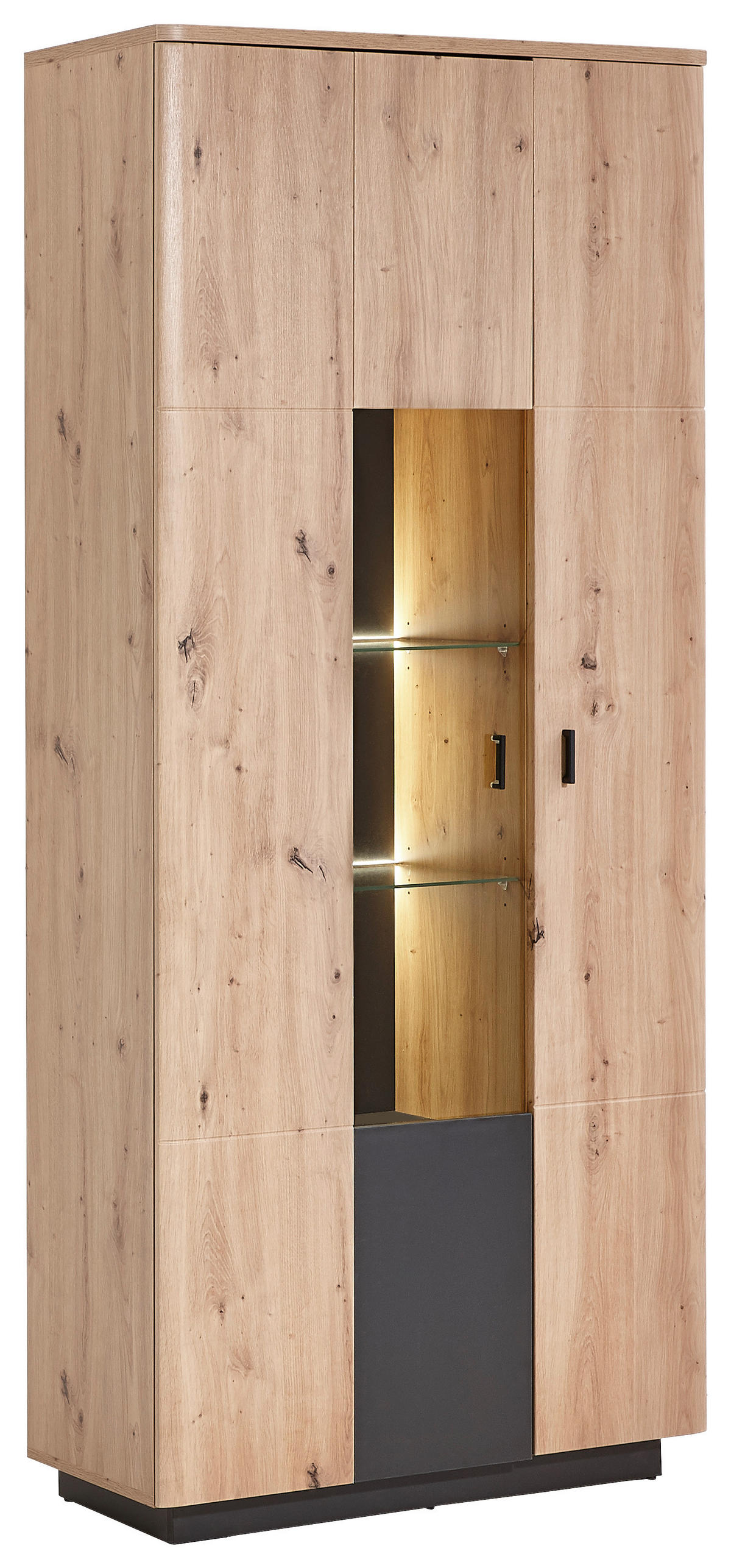 VITRINEAnthrazit, Eichefarben  - Eichefarben/Anthrazit, Design, Glas/Holzwerkstoff (90/201/37cm) - Carryhome