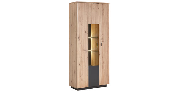 VITRINE  in Anthrazit, Eichefarben - Eichefarben/Anthrazit, Design, Glas/Holzwerkstoff (90/201/37cm) - Carryhome