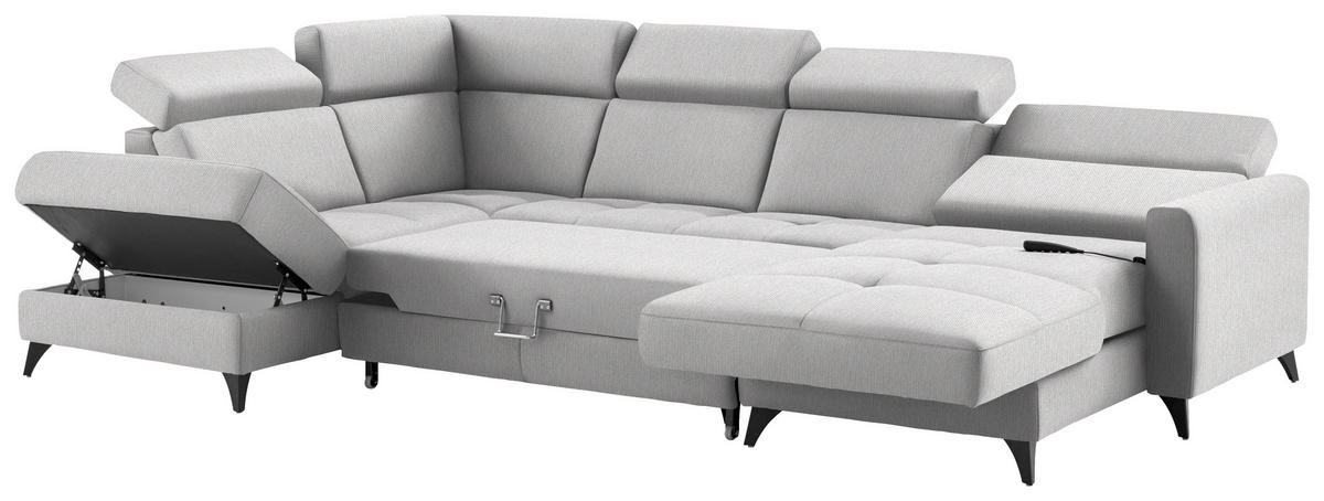 WOHNLANDSCHAFT Flachgewebe Naturfarben  - Schwarz/Naturfarben, Konventionell, Textil/Metall (215/333/174cm) - Beldomo System