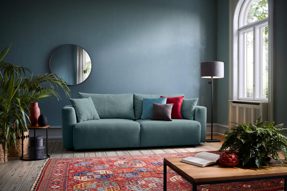 SCHLAFSOFA  mit Stoffauswahl, Schlafen auf Sitzhöhe, Rücken echt Cord Blau  - Blau/Schwarz, Design, Kunststoff/Textil (250/92/105cm) - Carryhome