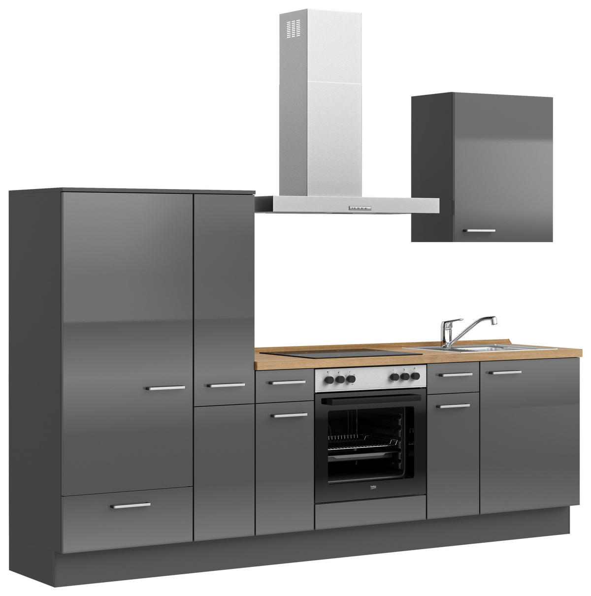 KÜCHENBLOCK Flash 270 cm  in Eichefarben, Schieferfarben  - Schieferfarben/Edelstahlfarben, MODERN, Holzwerkstoff/Metall (270cm) - Nobilia