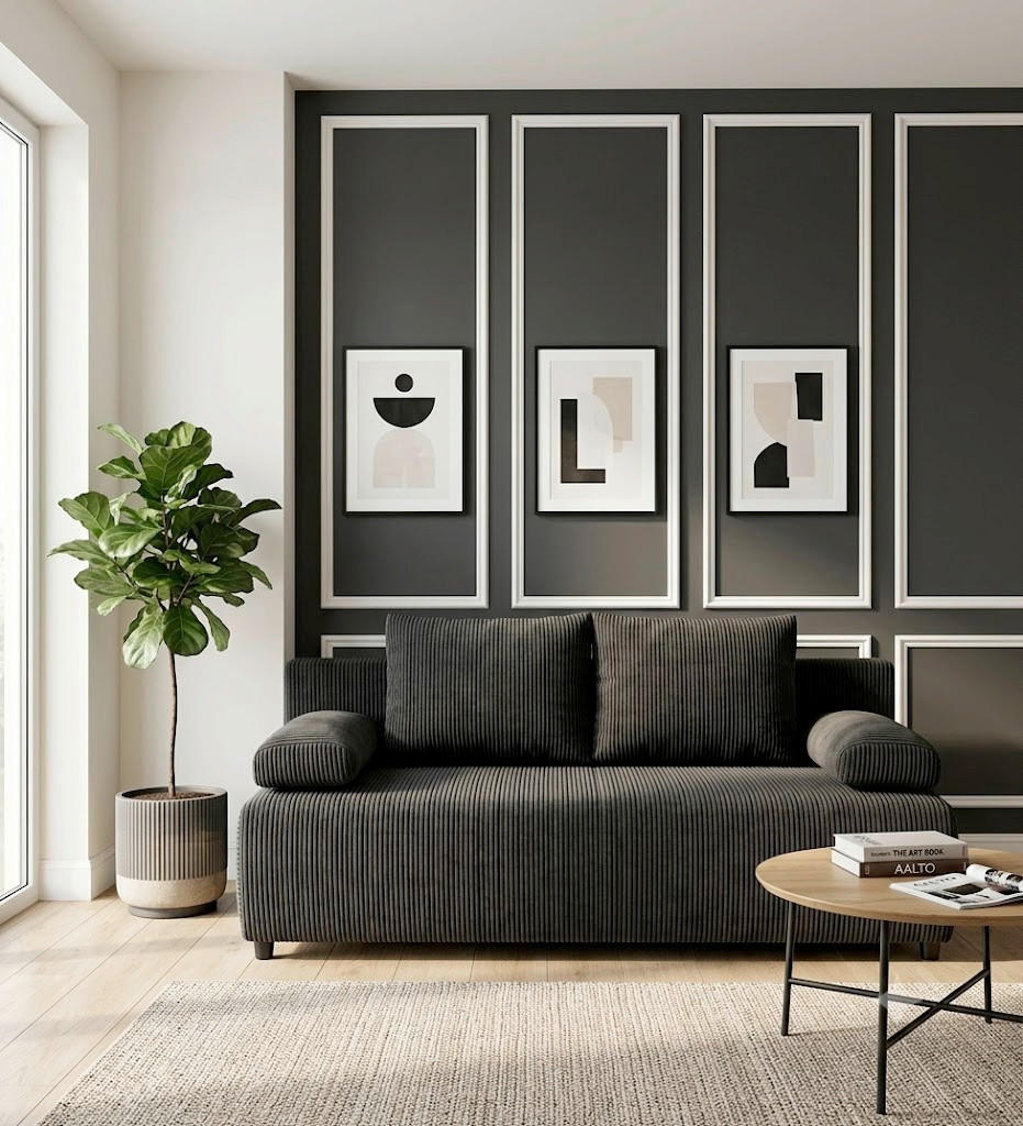 SCHLAFSOFA MILKY Cord Dunkelgrau  inkl. Rückenkissen, Armlehnenkissen, Bettkasten  - Dunkelgrau/Schwarz, Design, Kunststoff/Textil (206/87/88cm) - MID.YOU