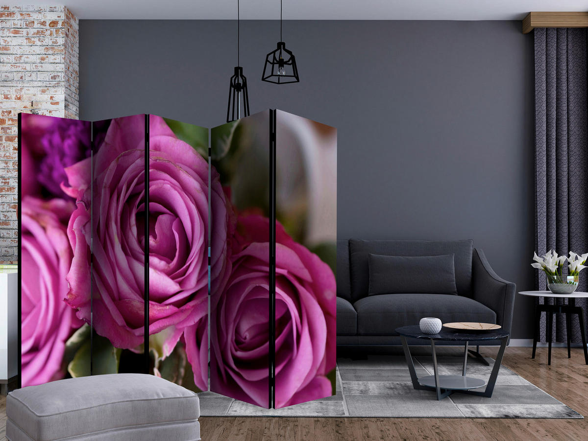 SKÄRMVÄGG  i trä, textil  grön, magenta  - magenta/grön, Basics, trä/textil (225/172/3cm) - artgeist