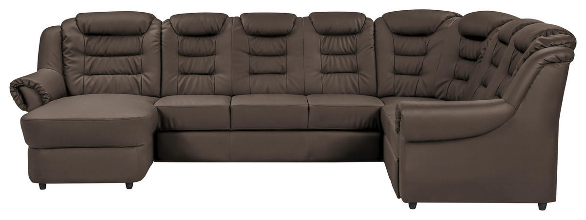 WOHNLANDSCHAFT in Lederlook Braun  - Schwarz/Braun, Konventionell, Kunststoff/Textil (165/333/216cm) - Livetastic