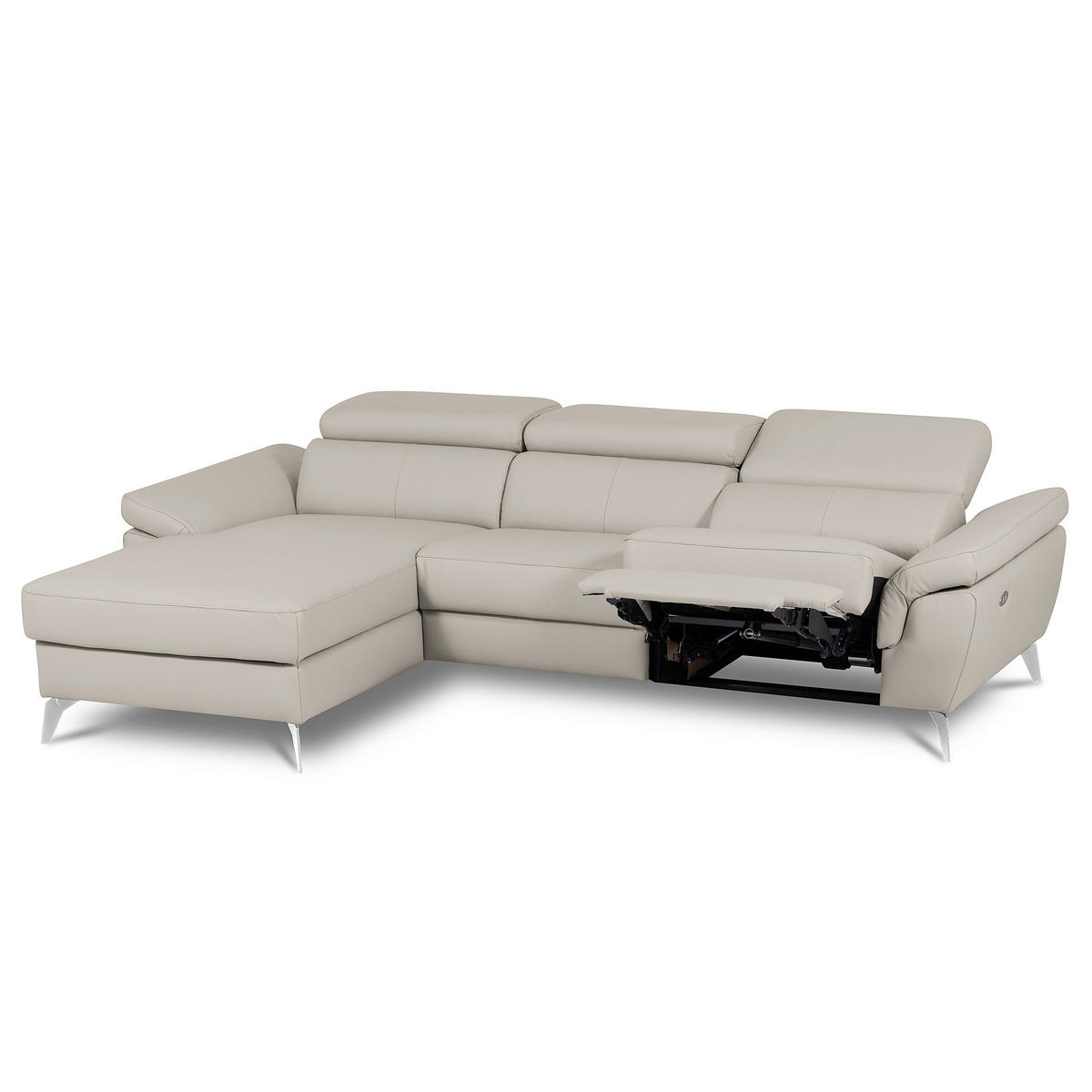 ECKSOFA Lederlook Echtleder Platinfarben  - Platinfarben/Chromfarben, Design, Leder/Textil (252/179cm) - Livetastic