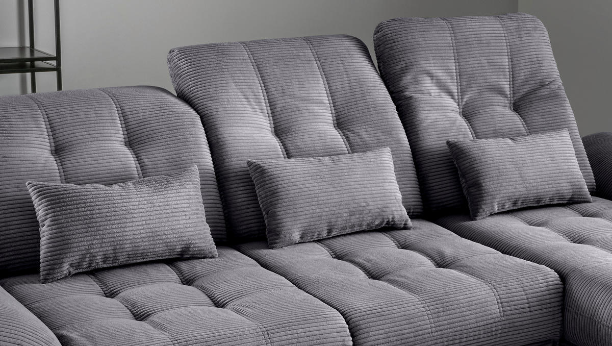 ECKSCHLAFSOFA in Cord Grau  - Schwarz/Grau, Modern, Textil/Metall (273/189cm) - Livetastic