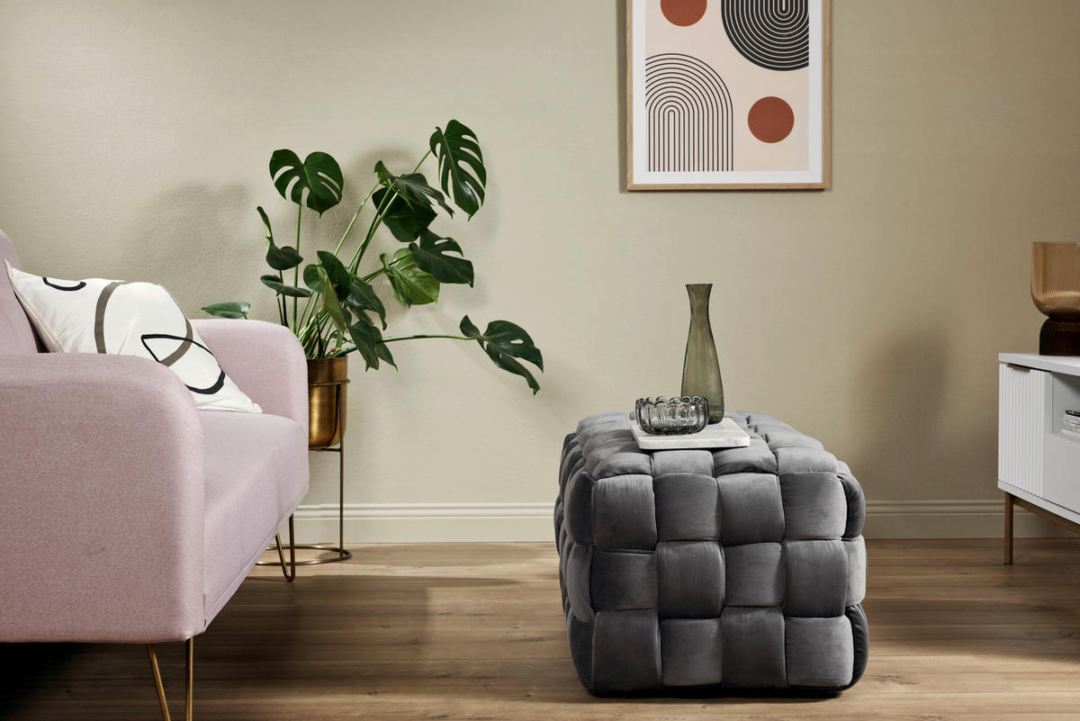 HOCKERBANK 118/43/50 cm Samt Grau Eukalyptusholz  - Grau, MODERN, Holz/Textil (118/43/50cm)