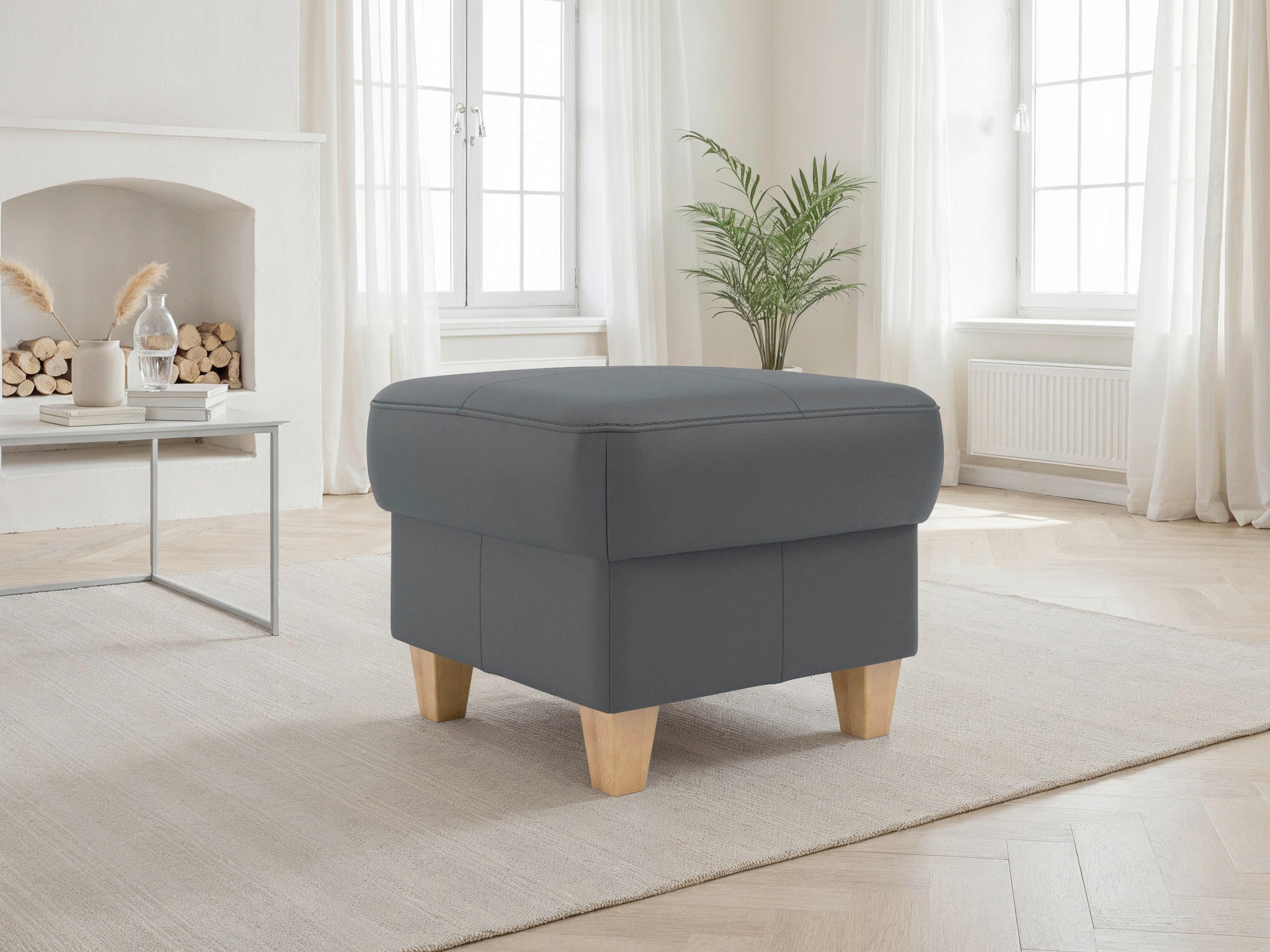 TABURETKA, koža, 58/48/58 cm - čierna/farba duba, Basics, koža/drevo (58/48/58cm) - Sit & More
