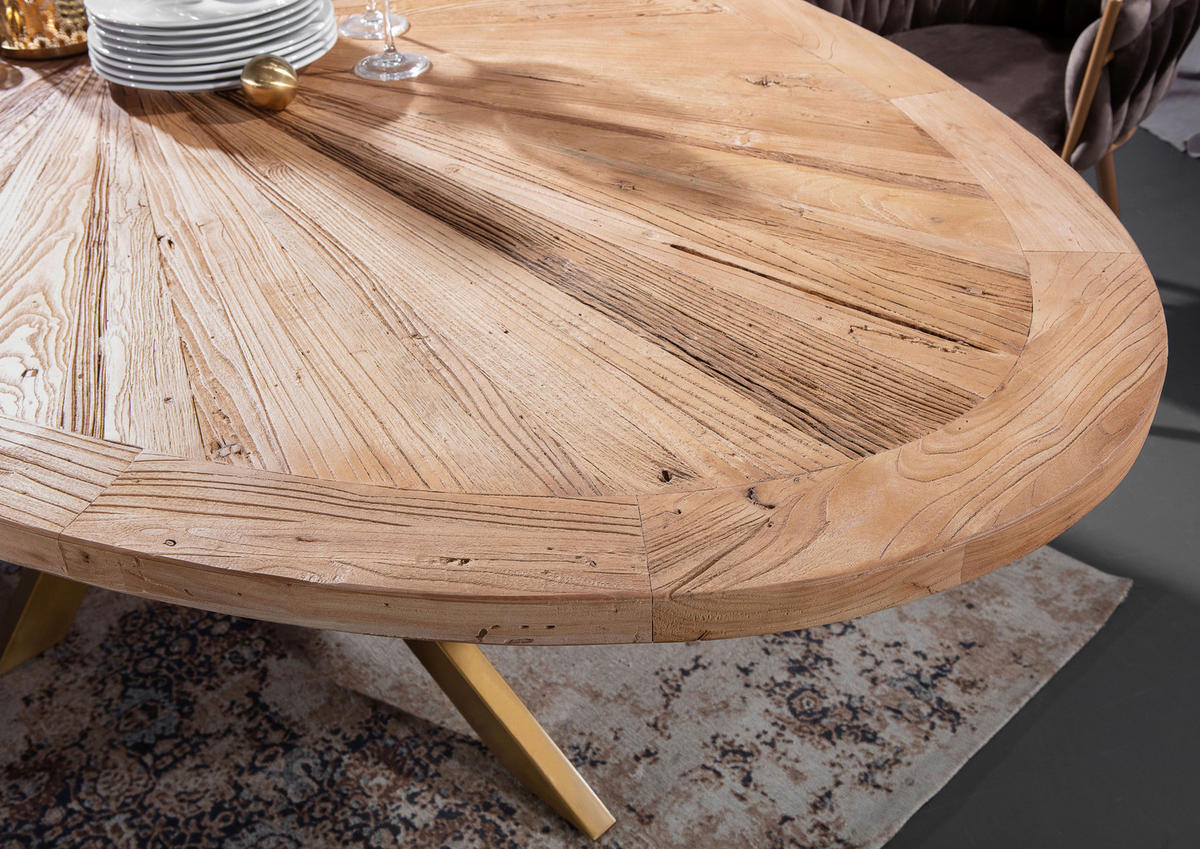 ESSTISCH Ulme massiv oval Ulmefarben, Goldfarben  - Ulmefarben/Goldfarben, LIFESTYLE, Holz/Metall (254/135/78cm) - Ambia Home