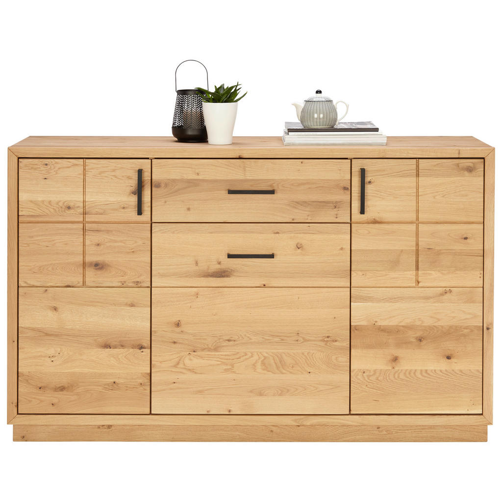 Thumbnail - Linea Natura Sideboard, Eiche, Wildeiche, Metall, Wildeiche, furniert, massiv, 3 Fächer, 1 Schubladen, 140x88x40 cm, Bei...
