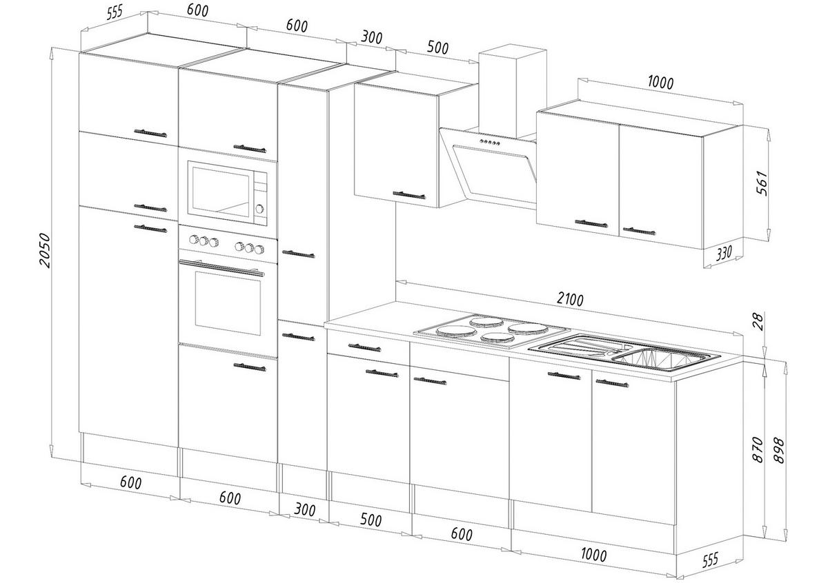 KÜCHENBLOCK 360 cm   in Weiss, Eichefarben  - Weiss/Edelstahlfarben, Design, Holzwerkstoff/Metall (360cm) - Respekta