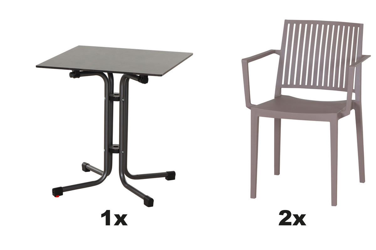 GARTENGARNITUR 3-teilig Stahl  - Taupe/Anthrazit, Basics, Kunststoff/Metall (65/80/65cm) - Siena Garden