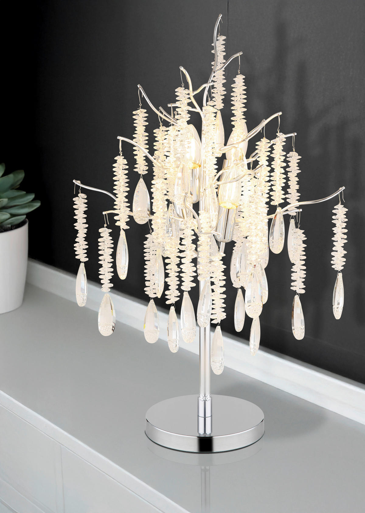 TISCHLEUCHTE 41/67 cm   - Klar/Silberfarben, KONVENTIONELL, Glas/Kunststoff (41/67cm) - Globo