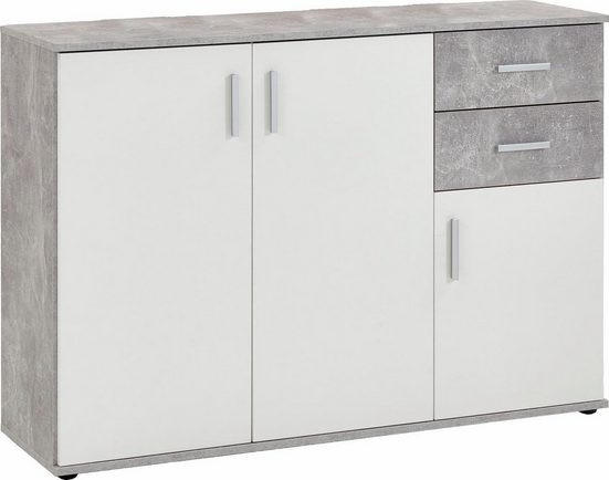 KOMMODE 121/83/35 cm  in Grau, Weiß  - Silberfarben/Schwarz, KONVENTIONELL, Holzwerkstoff/Kunststoff (121/83/35cm) - MID.YOU