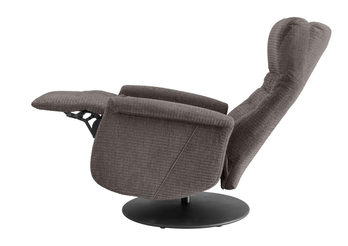 RELAXSESSEL Mikrofaser Kopfteilverstellung, Fußteilverstellung, Rücken echt, Relaxfunktion    - Graubraun/Schwarz, MODERN, Textil/Metall (72/118/85-165cm) - Livetastic