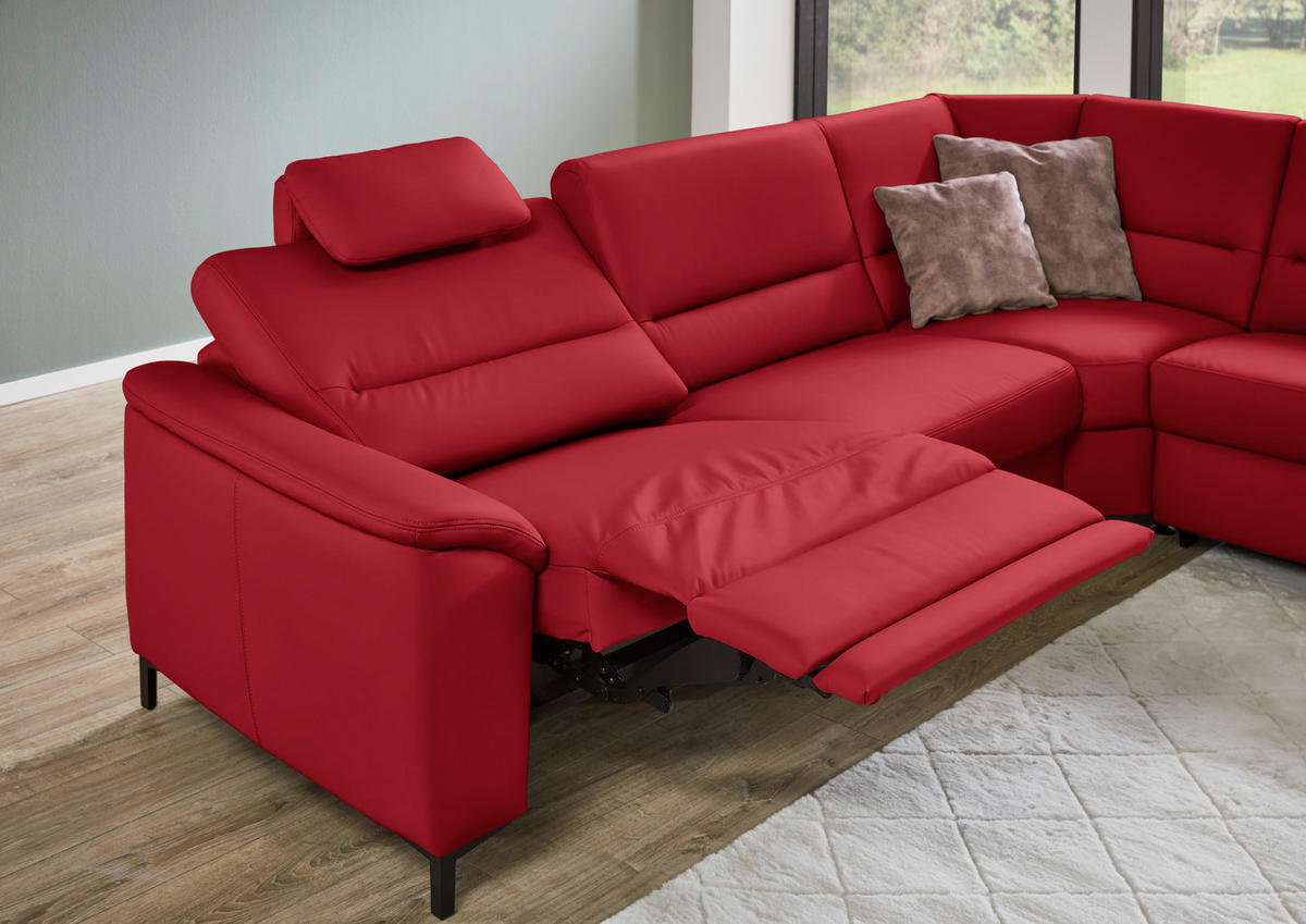 ECKSOFA  in Echtleder Rot  290/249 cm  - Rot/Schwarz, KONVENTIONELL, Leder/Metall (290/249cm) - Beldomo Premium