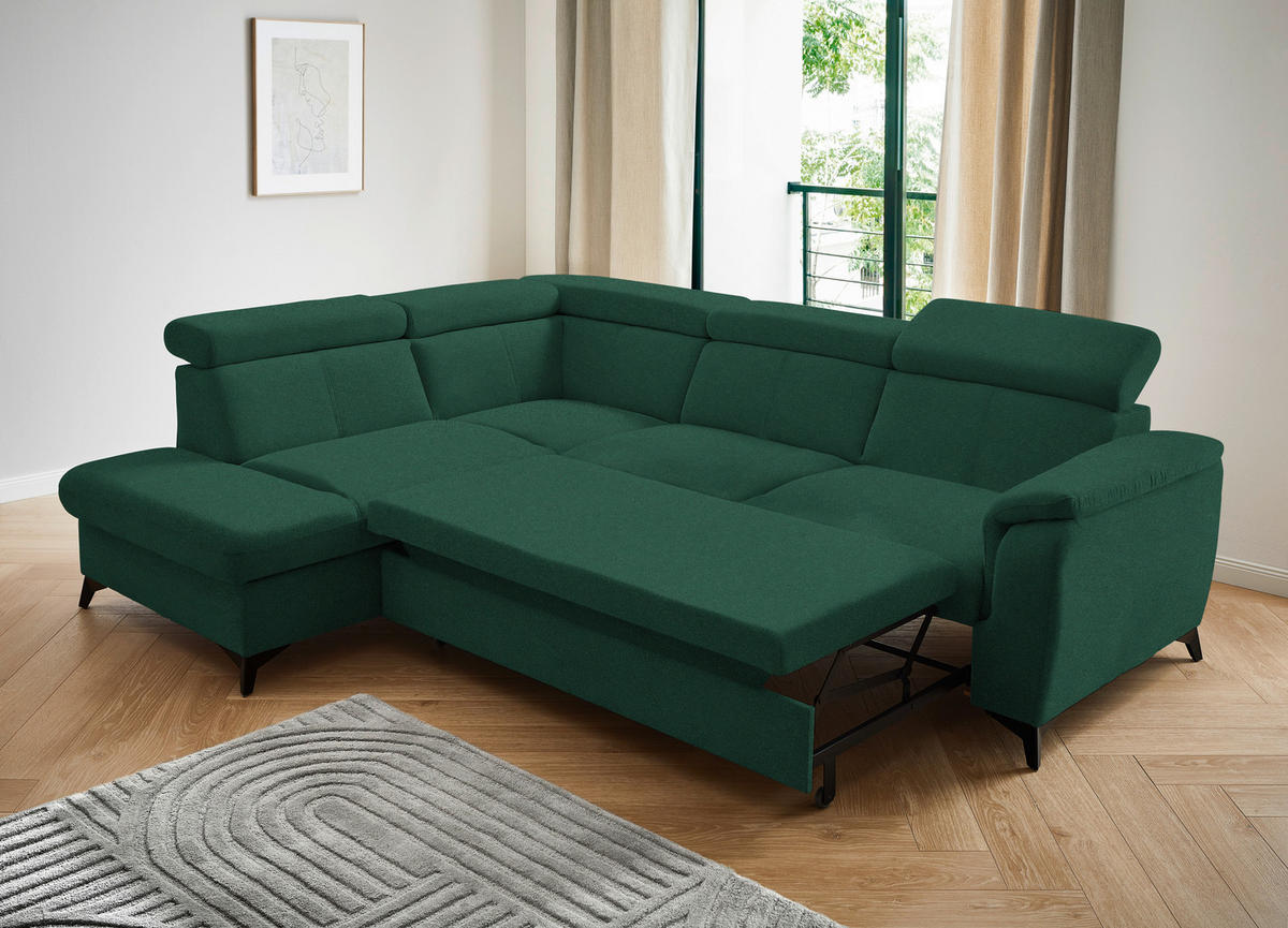 ECKSOFA PRAG in Mikrofaser Türkis  - Türkis/Schwarz, Design, Textil/Metall (203/260cm) - Stylife