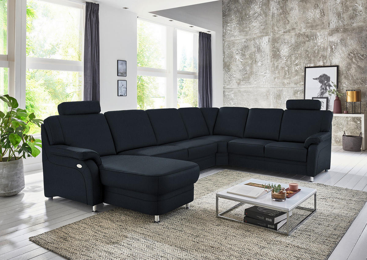 WOHNLANDSCHAFT Echtleder Dunkelblau  - Alufarben/Dunkelblau, Konventionell, Leder/Metall (165/329/239cm) - Beldomo Premium