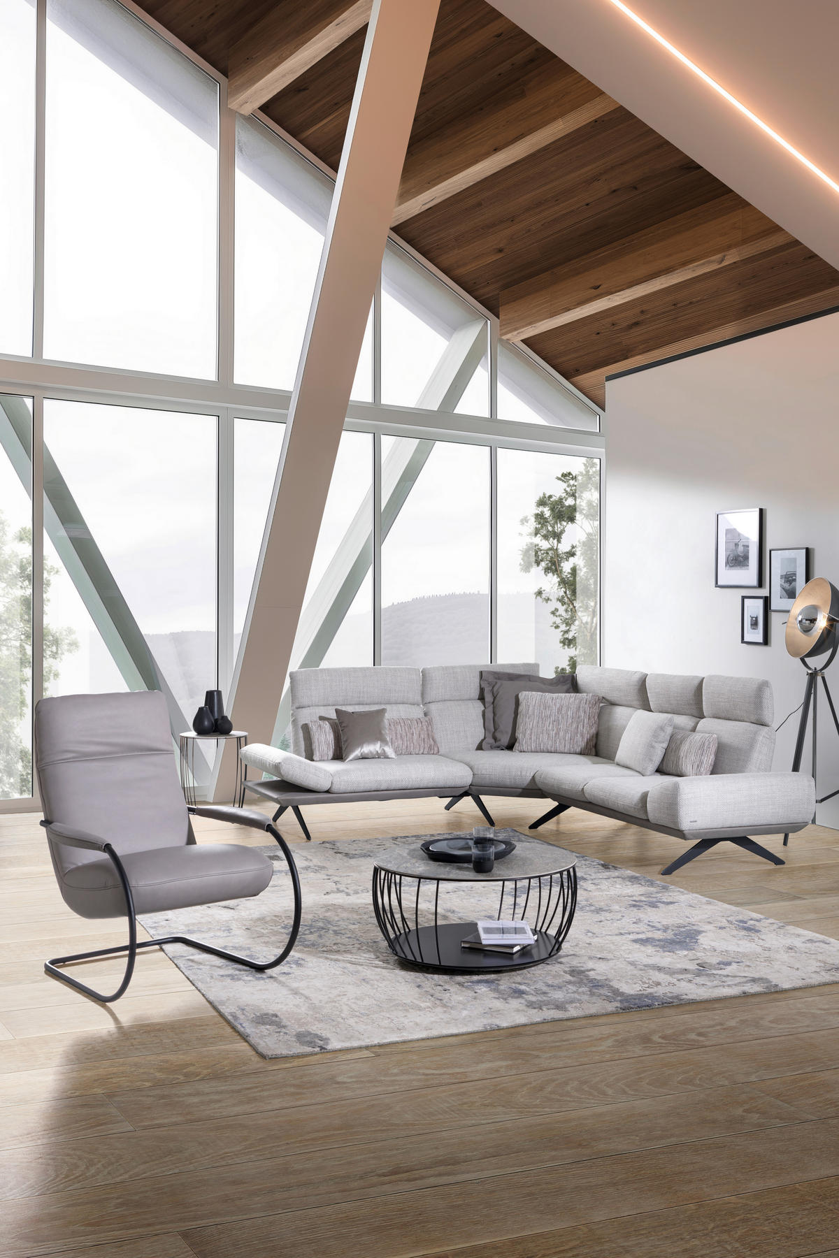ECKSOFA in Flachgewebe Hellgrau  - Dunkelgrau/Hellgrau, Design, Textil/Metall (270/239cm) - Koinor