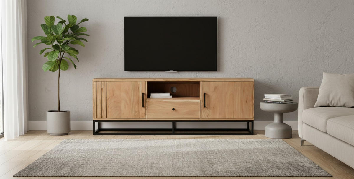 LOWBOARD  160/55/40 cm 1 Schublade(n)  - Schwarz/Naturfarben, Design, Holz/Metall (160/55/40cm) - Livetastic