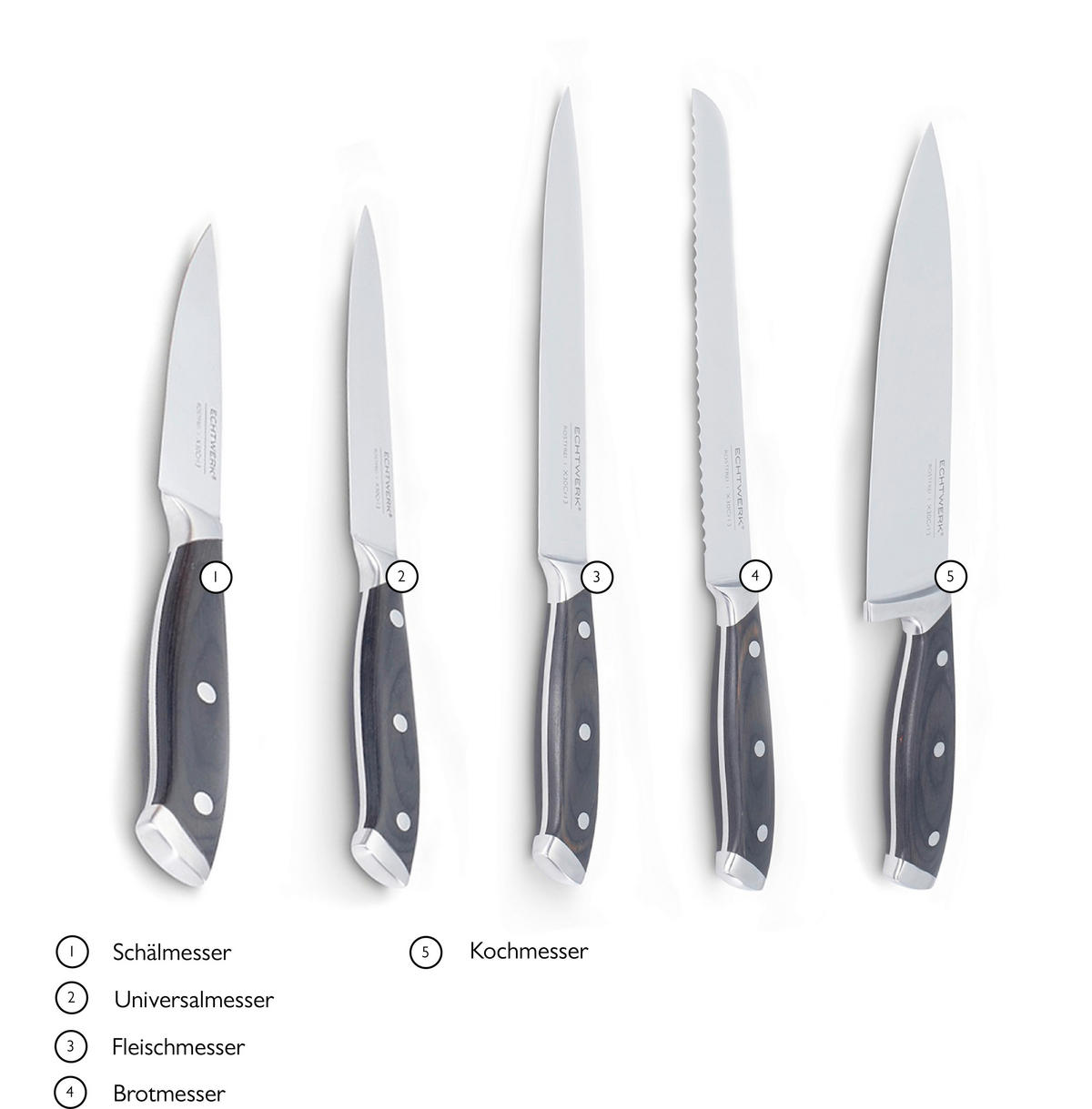 KÉSKÉSZLET 6 részes  - nemesacélszínű/barna, Basics, fém (24,5/9,5/36,4cm) - Echtwerk